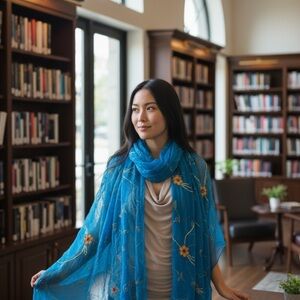 Source Unknown Vibrant Blue Floral Wrap